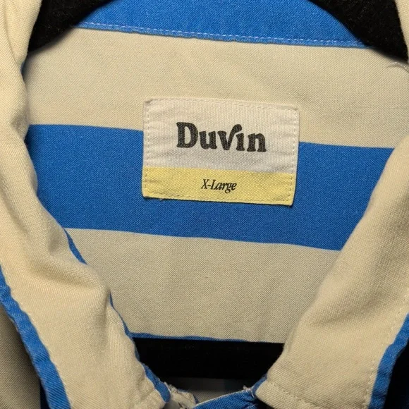 Duvin Design Traveler Button-up Shirt Blue + White Striped Rayon Men's Size XL - Picture 2 of 4